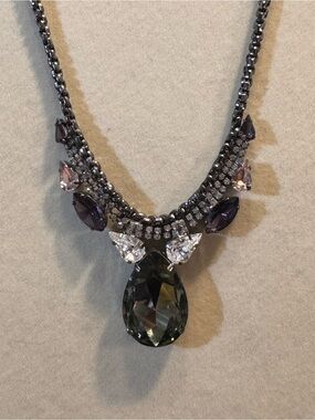 TOVA Gunmetal Teardrop Crystal Necklace with Purple Accents